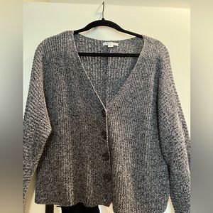 Brown/gray cardigan.
